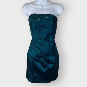 VTG | Jessica McClintock Formal Strapless Dress | 3 | Dark Teal | Shiny | Boned